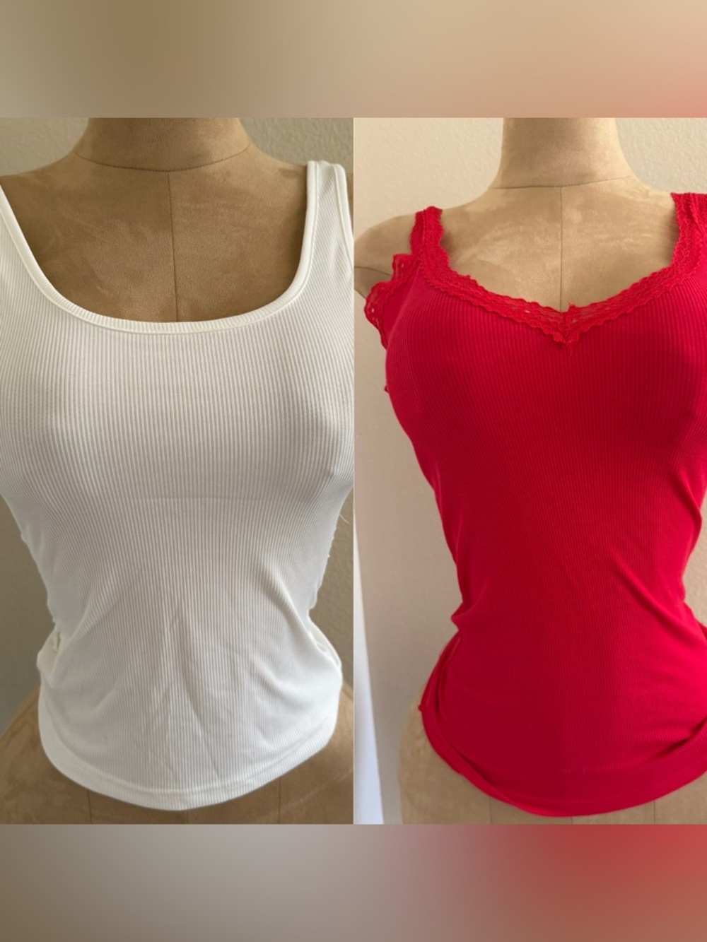 Two piece set Classic Ribbed Tank Top - White & Red small 34